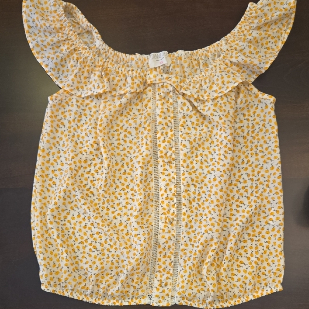 Sienna Sky XS Yellow Ditsy Floral Whimsical Tank Sheer Prairie Vtg Y2K Cottage